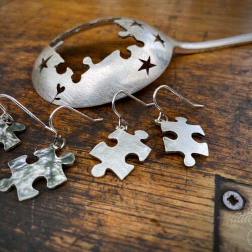 Jigsaw earrings - handmade and ethical, crafted from an recycled vintage spoon