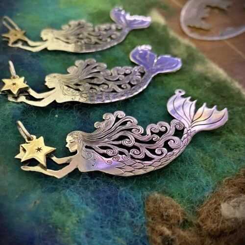 mermaid necklace handcrafted and recycled from silver coin