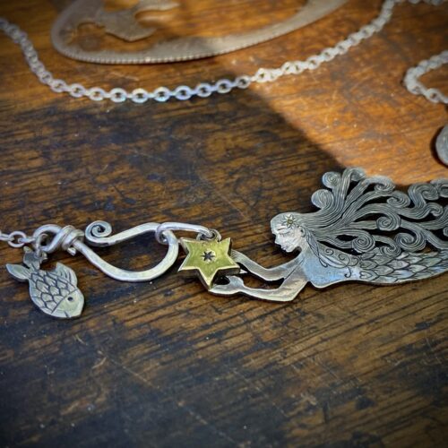 mermaid necklace handcrafted and recycled from silver coin