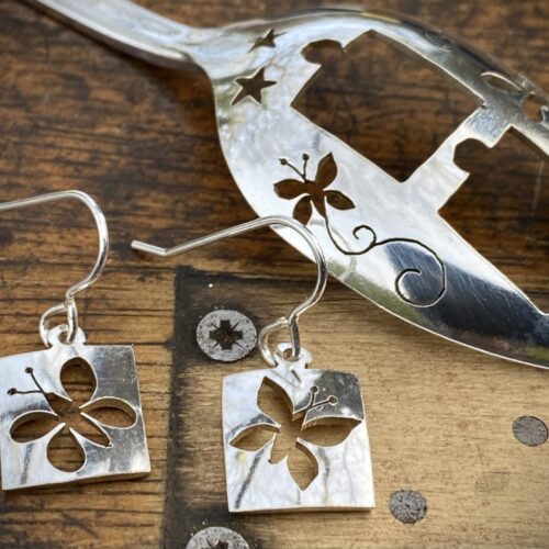 handmade and upcycled spoon butterfly earrings