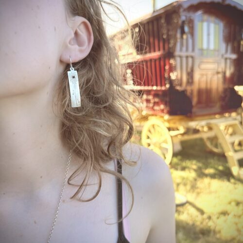 handcrafted and recycled spoon dandelion clock earrings