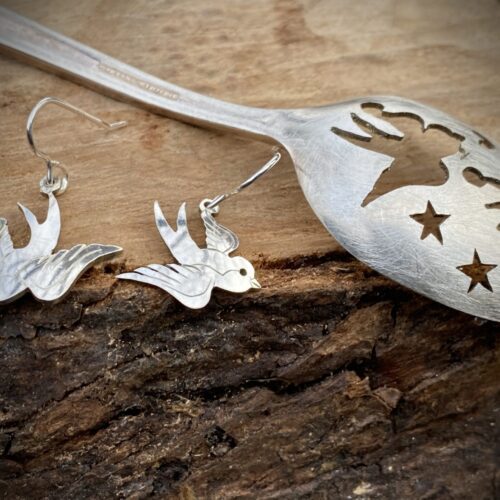 free as a bird recycled spoon earrings. Ethically created with a spirit of freedom