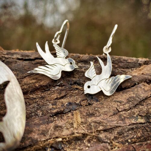 free as a bird recycled spoon earrings. Ethically created with a spirit of freedom