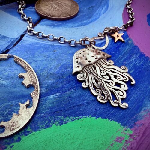 medusa jellyfish jewellery made from ethical repurposed recycled silver coins