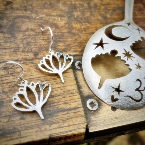 Complete with the finest sterling silver ear wires and the actual 'donor' spoon which closely connects the wearer to the interesting prior history and green, ethical origins.