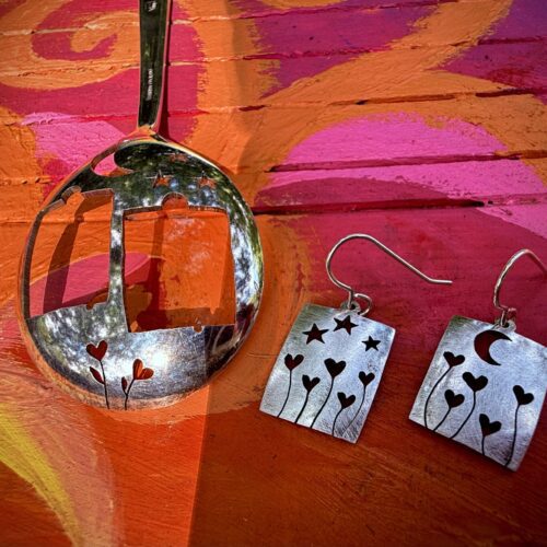 handcrafted and recycled spoon love heart earrings