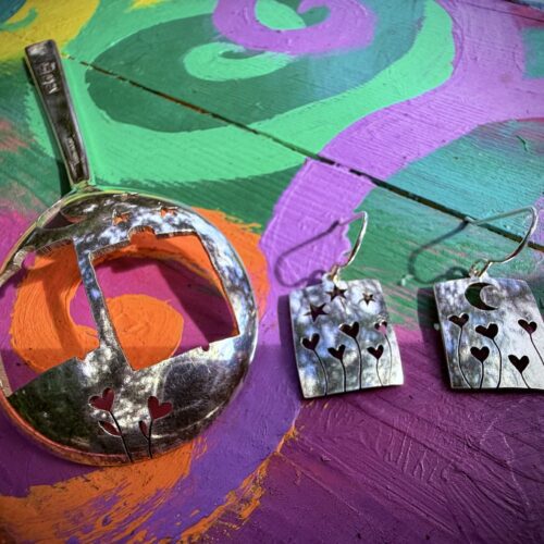 handcrafted and recycled spoon love grows earrings