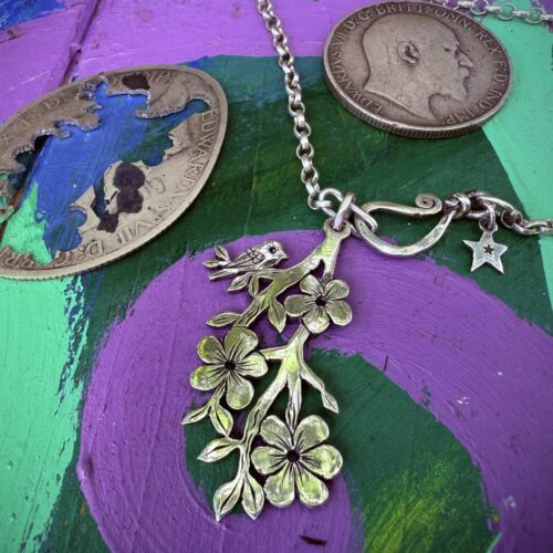 Beckoning the Seed Moon silver bird necklace - Recycled silver Florin