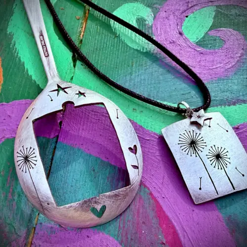 dandelion clock pendant made from old spoon