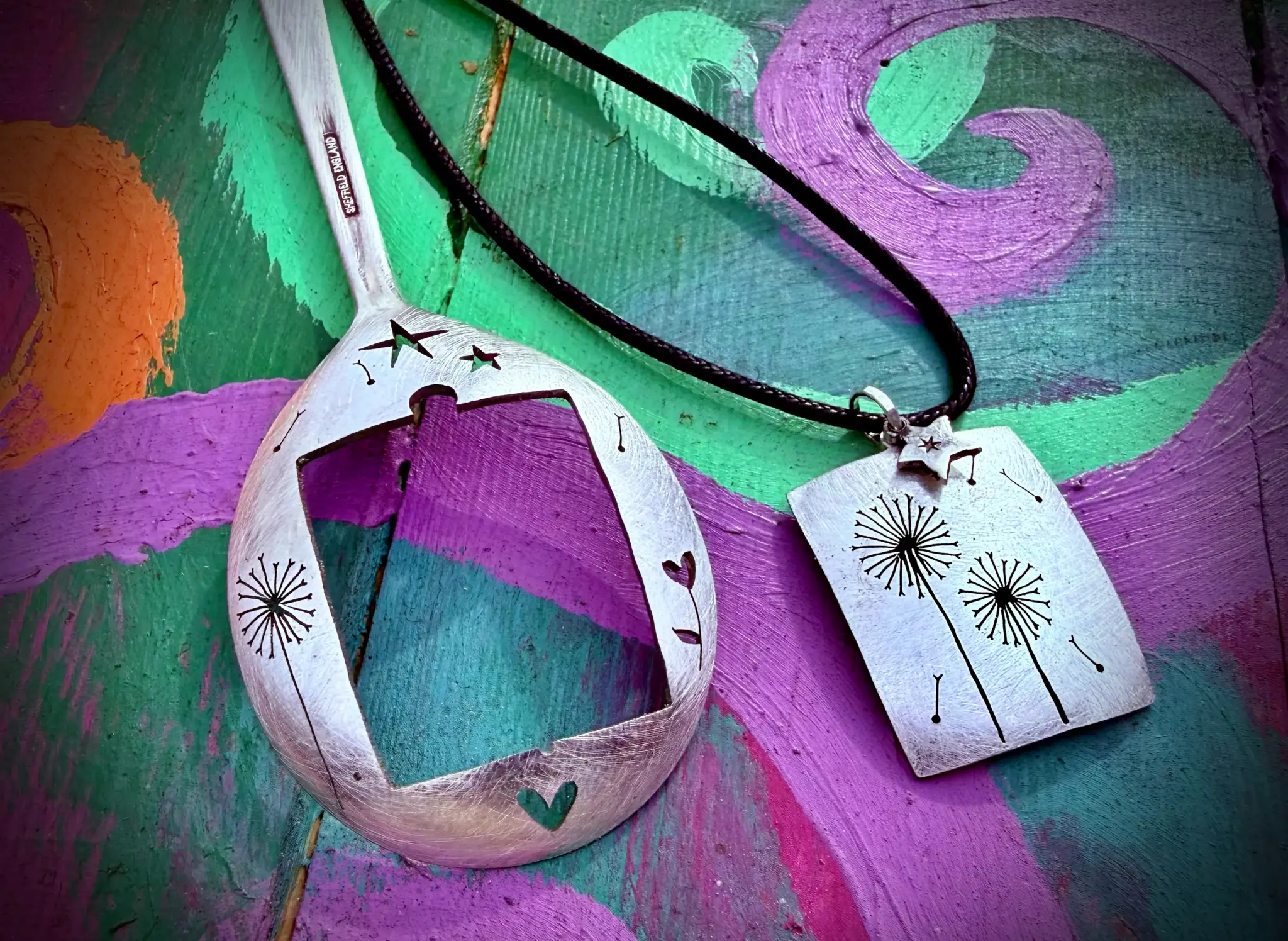 dandelion clock pendant made from old spoon
