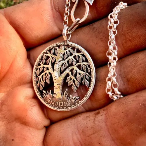 silver birch tree jewellery made by hand in Cambridge from silver coins
