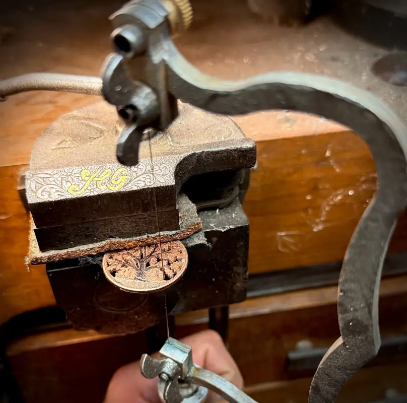 the old oak penny handmade and upcycled using out of circulation coins by Hairy Growler, Cambridge. Made in England