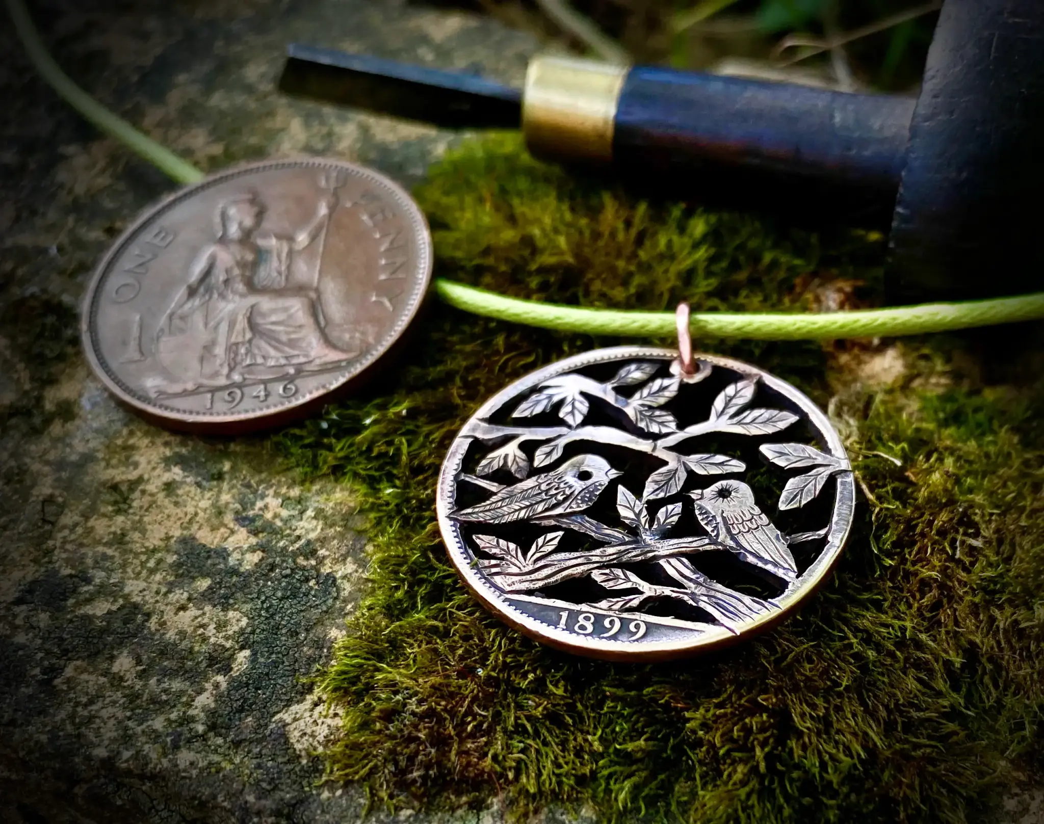 cute bird jewellery made from upcycled coins