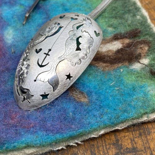 handmade and upcycled spoon mermaid earrings