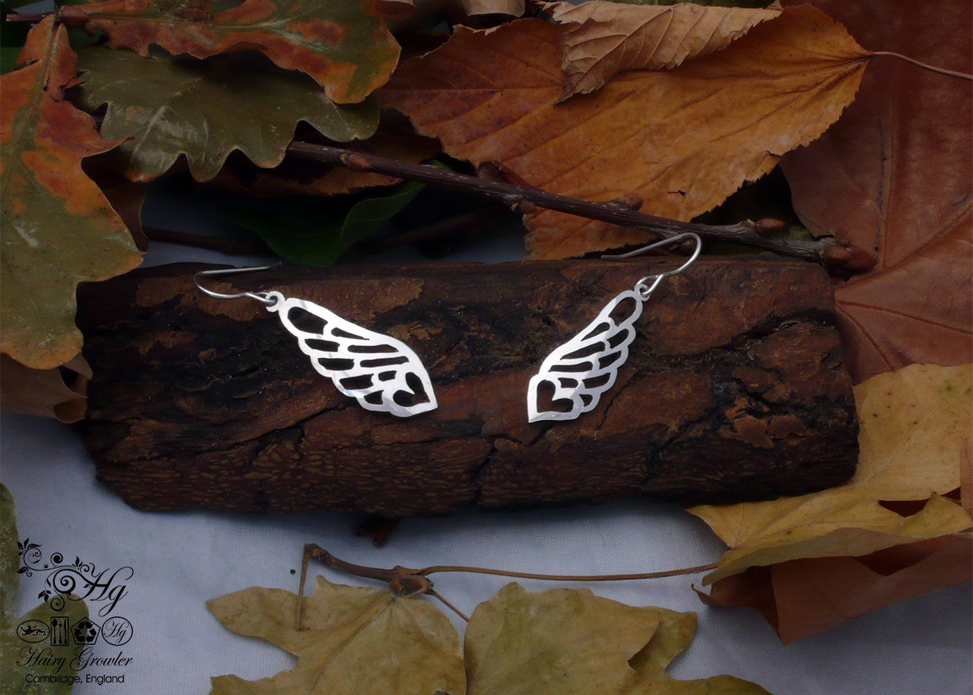 angel wings handmade and recycled spoon bird earrings