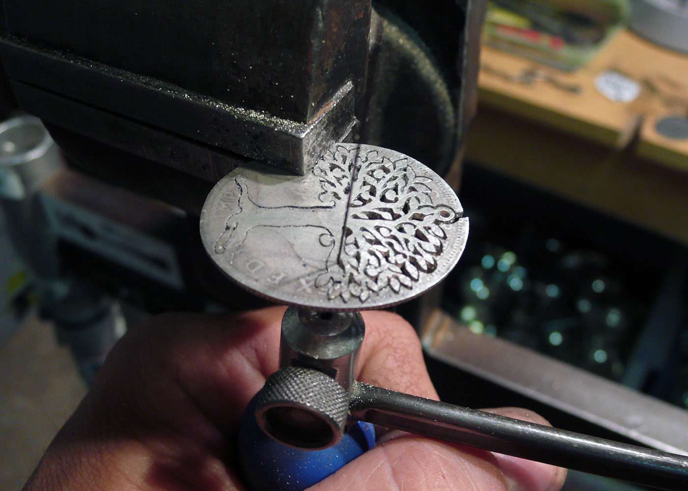 Handcrafted and recycled silver Summer trees with leaves of pure silver made from a silver coin