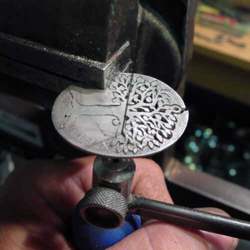 Handcrafted and recycled silver Summer trees with leaves of pure silver made from a silver coin