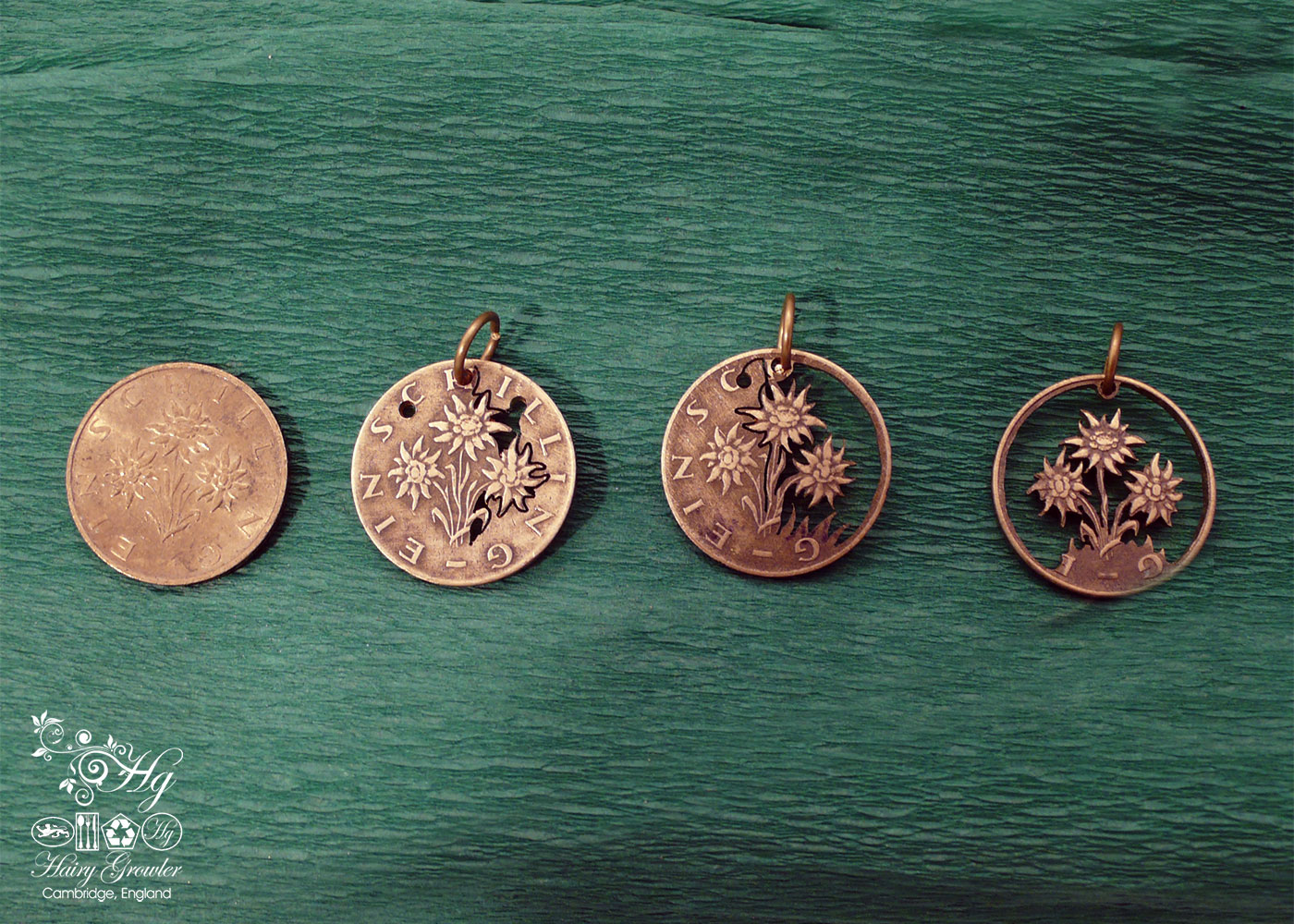 Handmade and recycled flower coin pendant necklace