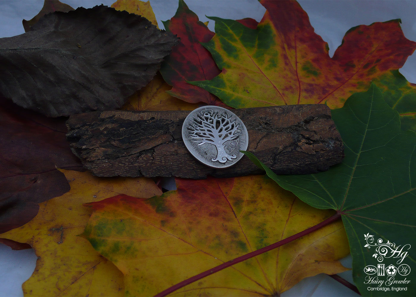 Handmade and upcycled silver Autumn tree made from a silver coin