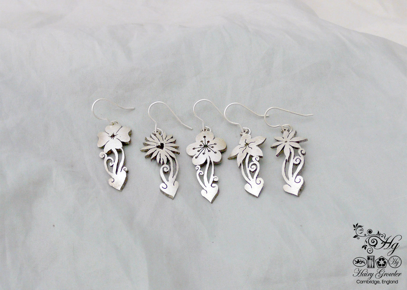 handcrafted and recycled spoon flower earrings