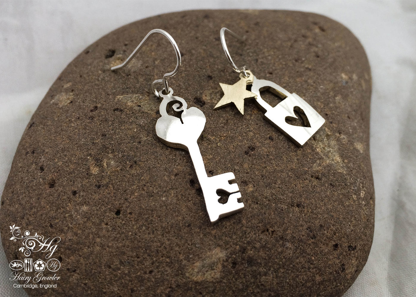 handcrafted and recycled spoon lock-and-key earrings