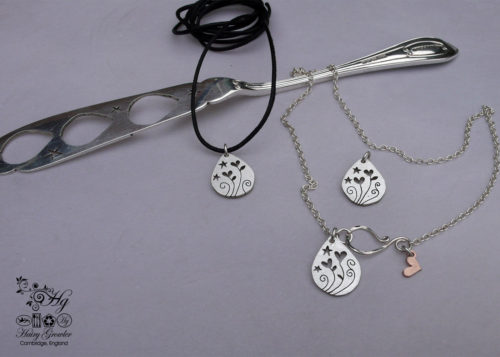 Recycled cutlery Handcrafted and recycled fish knife love grows necklaces