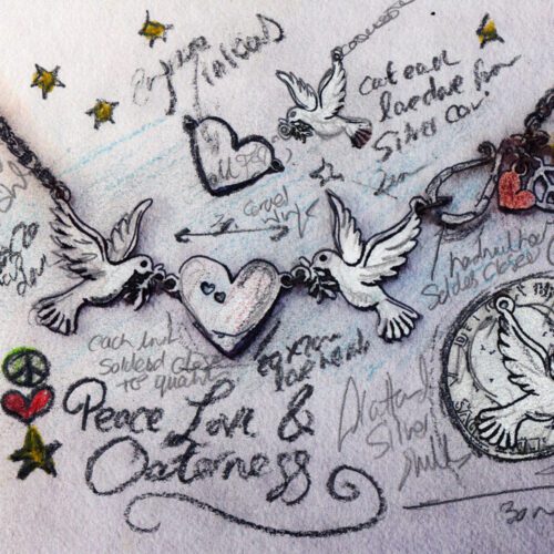 handmade and recycled silver coin love, peace and outerness dove necklace