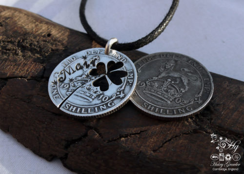 Handcrafted and recycled lucky silver shilling coin necklace pendant