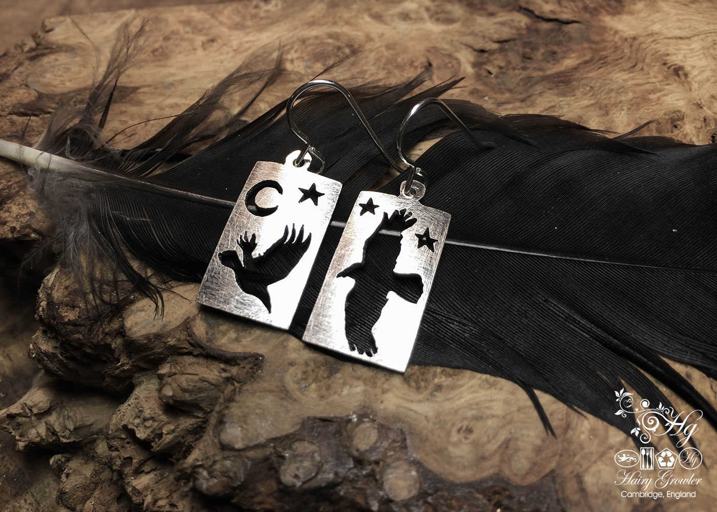 handcrafted and upcycled spoon nevermore raven earrings