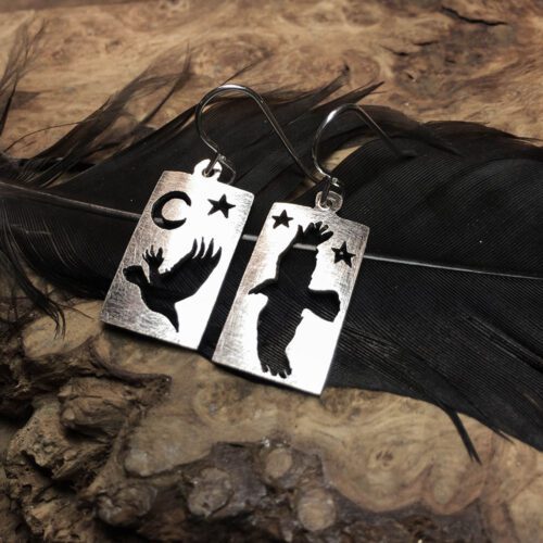 handcrafted and upcycled spoon nevermore raven earrings
