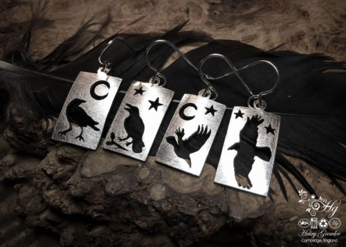 handmade and recycled spoon nevermore raven earrings