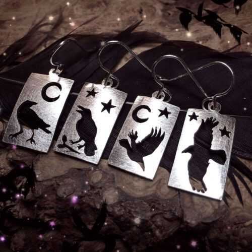 handmade and repurposed spoon nevermore raven earrings