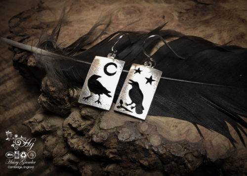 handcrafted and repurposed spoon nevermore raven earrings
