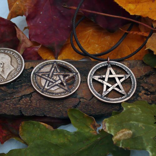 Hand cut pentacle coin pendant made as a personal talisman
