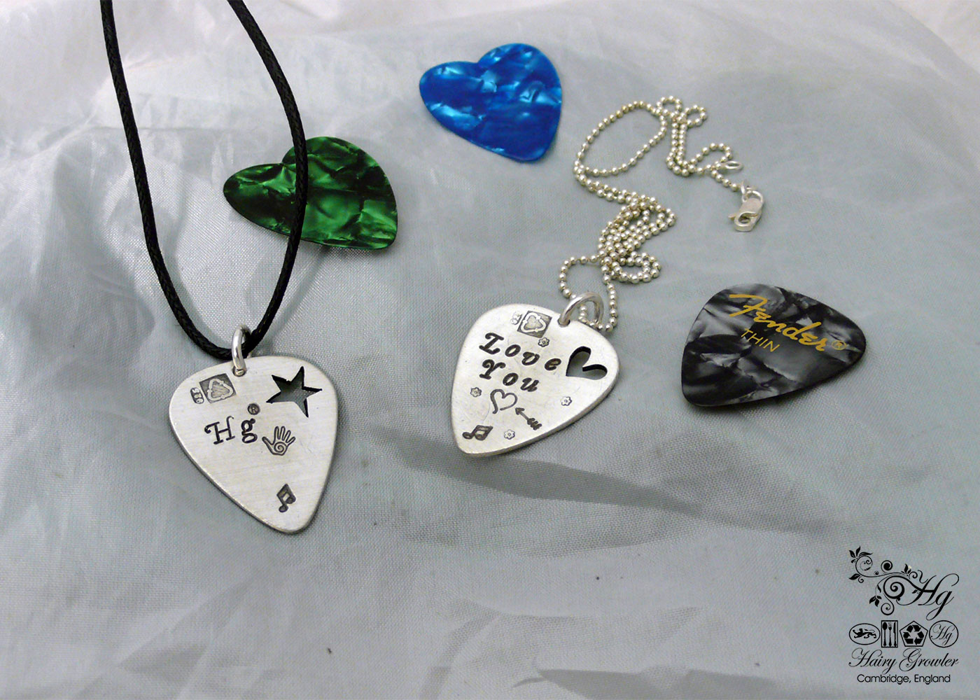 handcrafted and recycled silver coin plectrum necklace