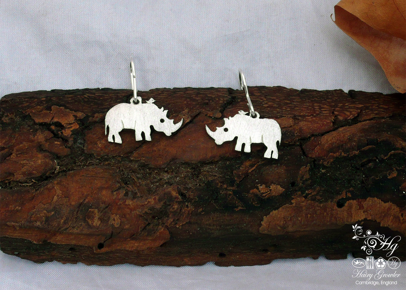 handcrafted and recycled antique spoon rhino earrings