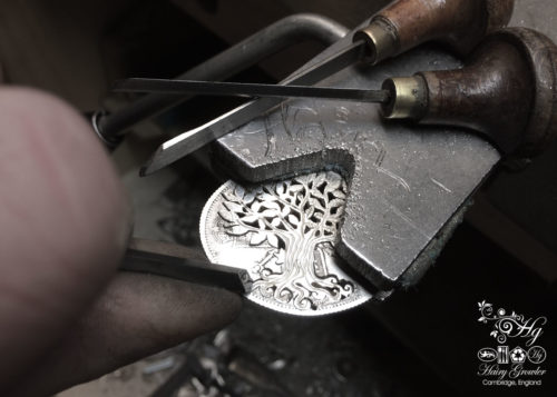 Handcrafted tree of life without tree trunk and leaf engravings