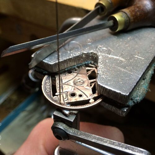 Handmade and upcycled coin VW camper-van pendant necklace