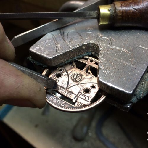 Handmade and recycle coin VW camper-van pendant necklace