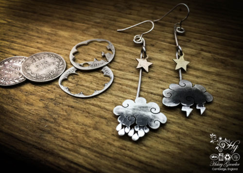 The Official Hairy Growler Jewellery Co. Cambridge - handcrafted and recycled silver sixpence cloud earrings