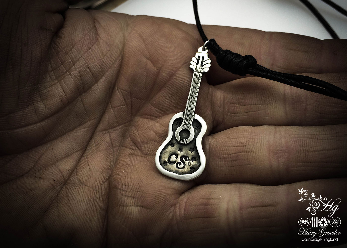 guitar necklace - handcrafted and upcycled using silver coins