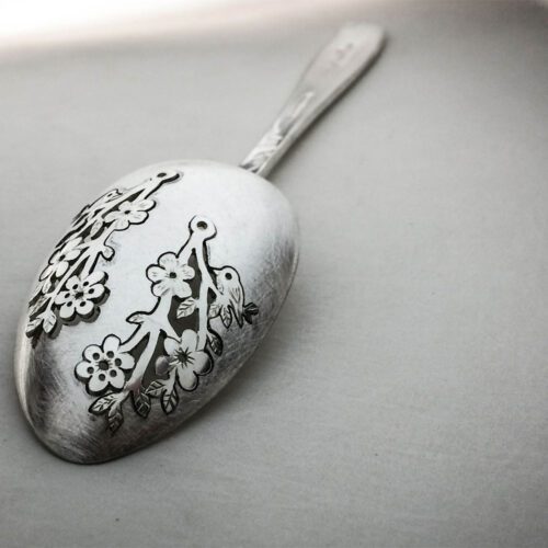 Amongst the blossom handcrafted and upcycled spoon bird earrings