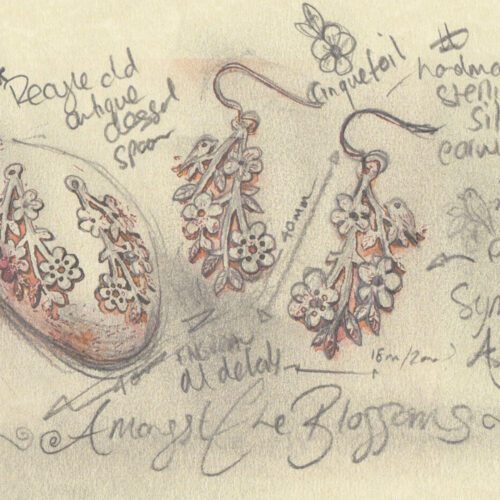 Amongst the blossom hand crafted and recycled spoon bird earrings