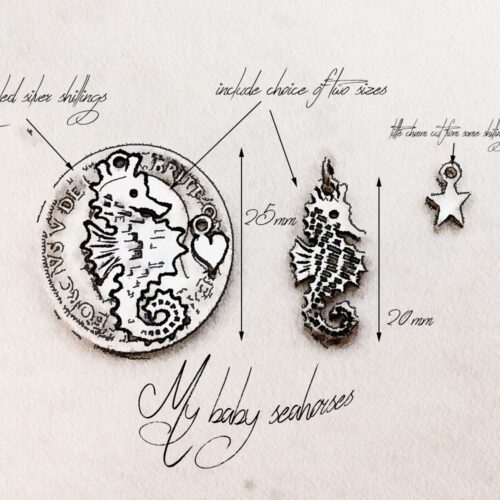 Handcrafted and recycled silver shilling seahorse necklace