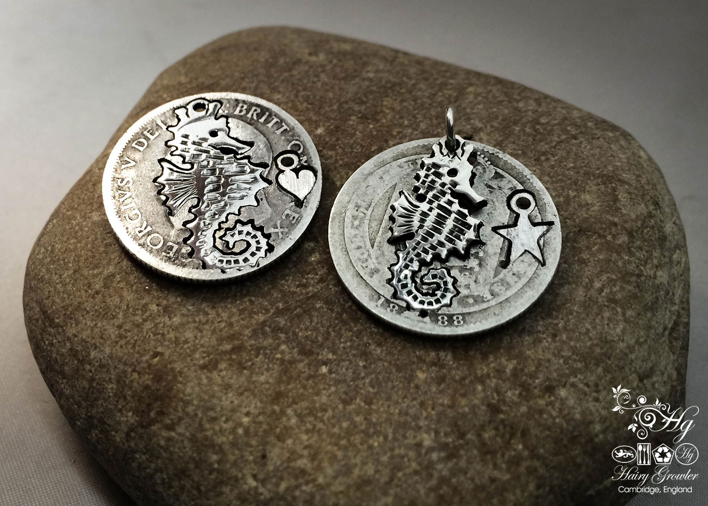 Handmade and upcycled silver shilling seahorse necklace