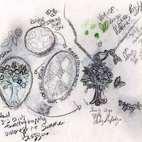 Hand crafted and upcycled silver Summer tree and tweeting birds made from a silver coin