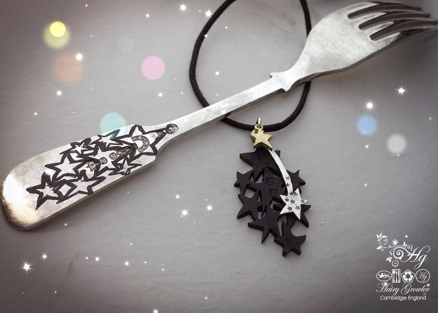handcrafted and recycled star crossed spoon necklace pendant