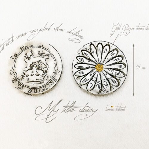 Handcrafted and recycled sterling silver shilling daisy necklace