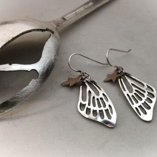 handmade and upcycled spoon butterfly wing earrings