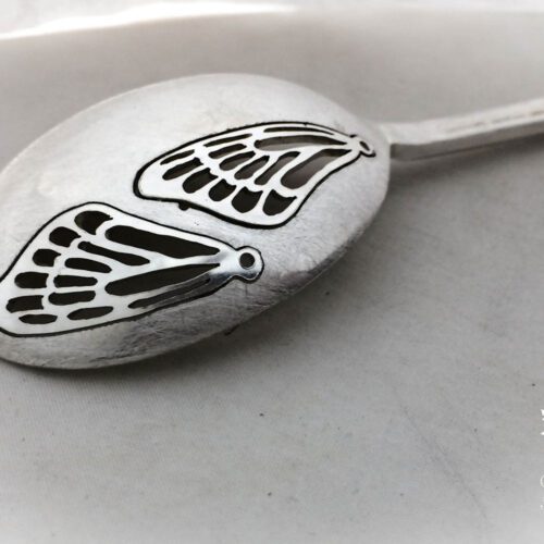 handmade and repurposed spoon butterfly wing earrings